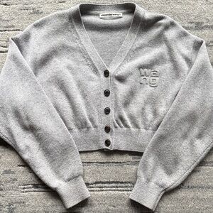 T by Alexander Wang Gray Button-Up V-Neck Sweater